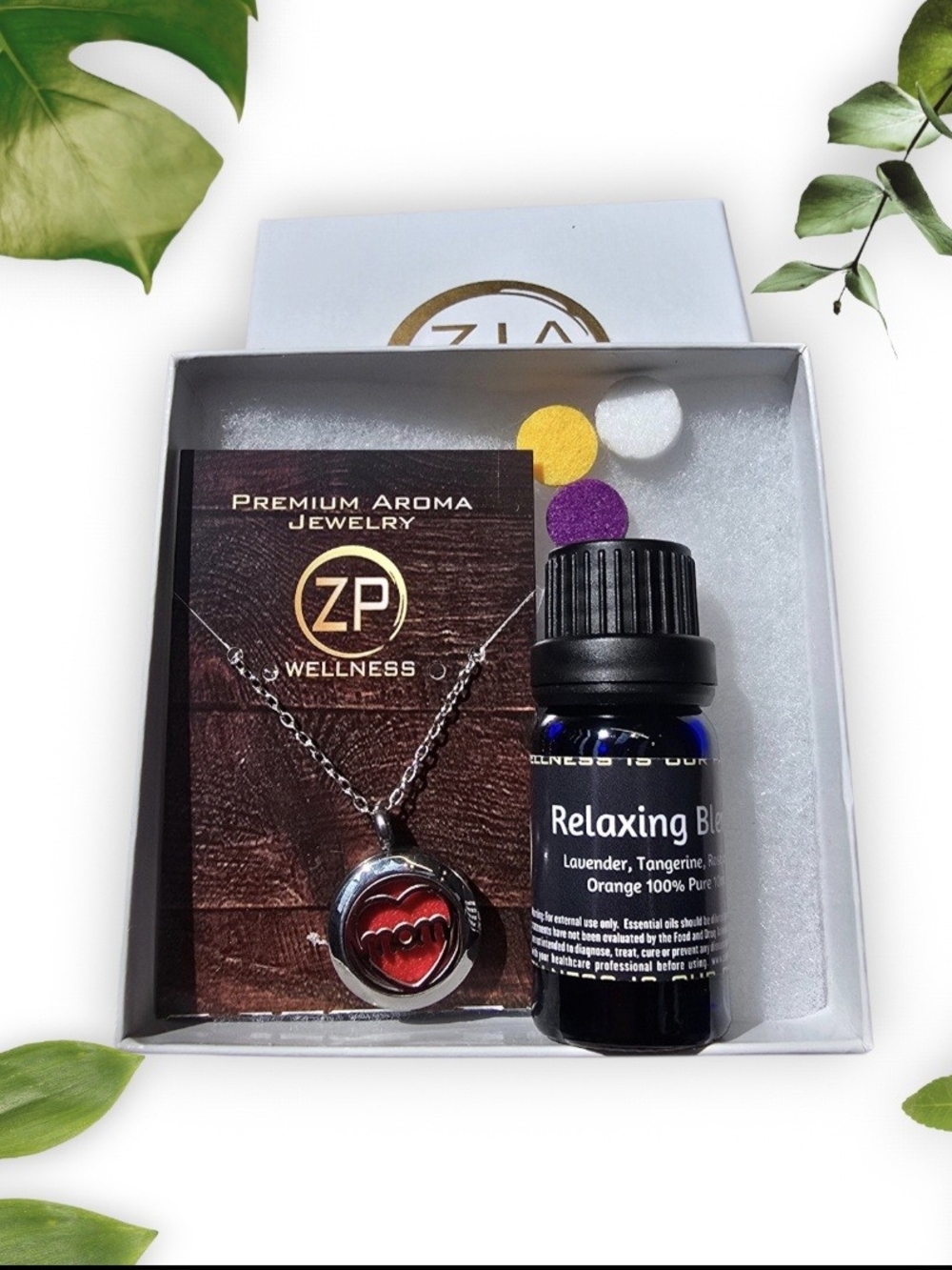 ZP Wellness Relaxing Blend Essential Oil with Silver Heart Aroma Necklace - Red